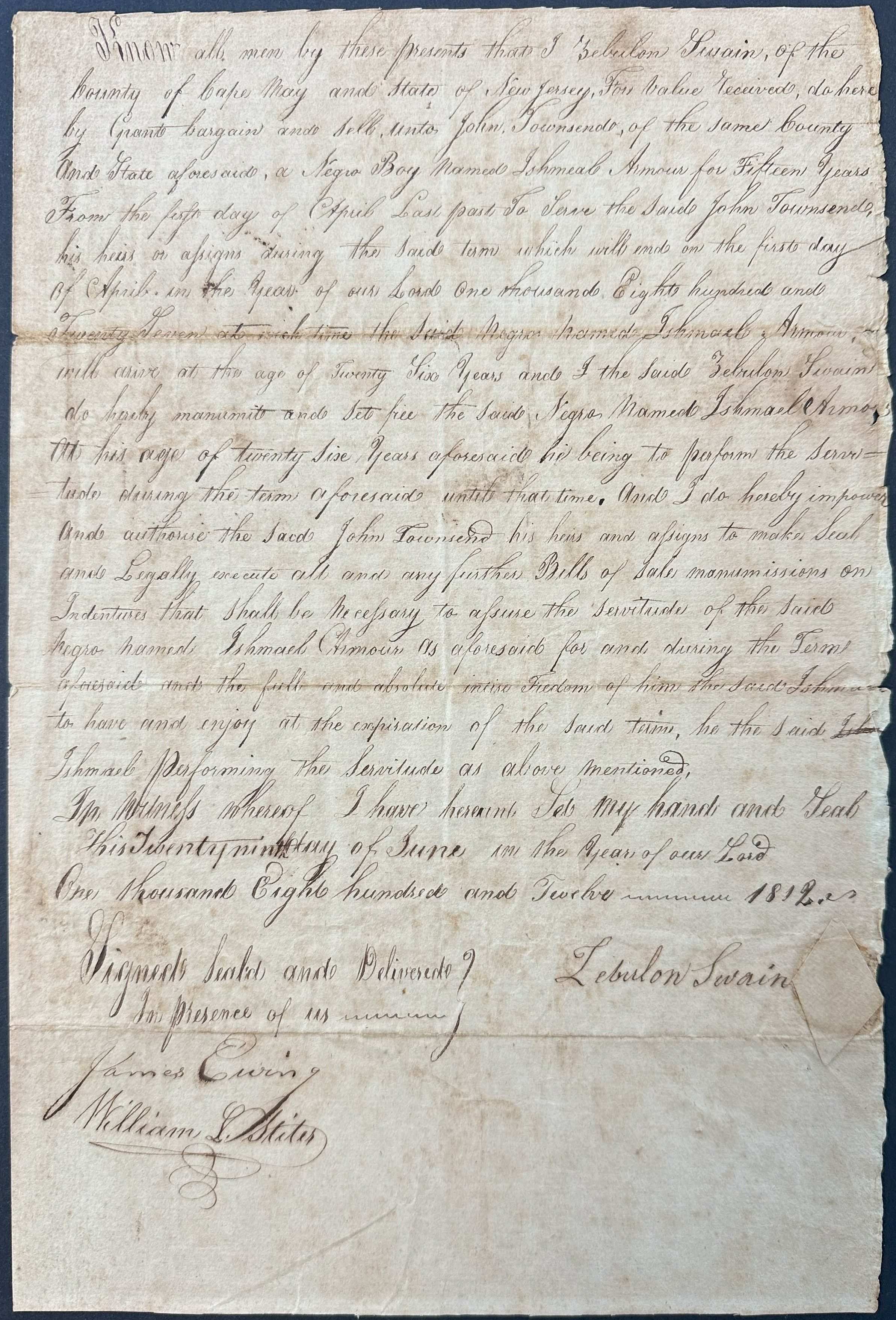 1812 Bill of Sale for Ishmael Armour