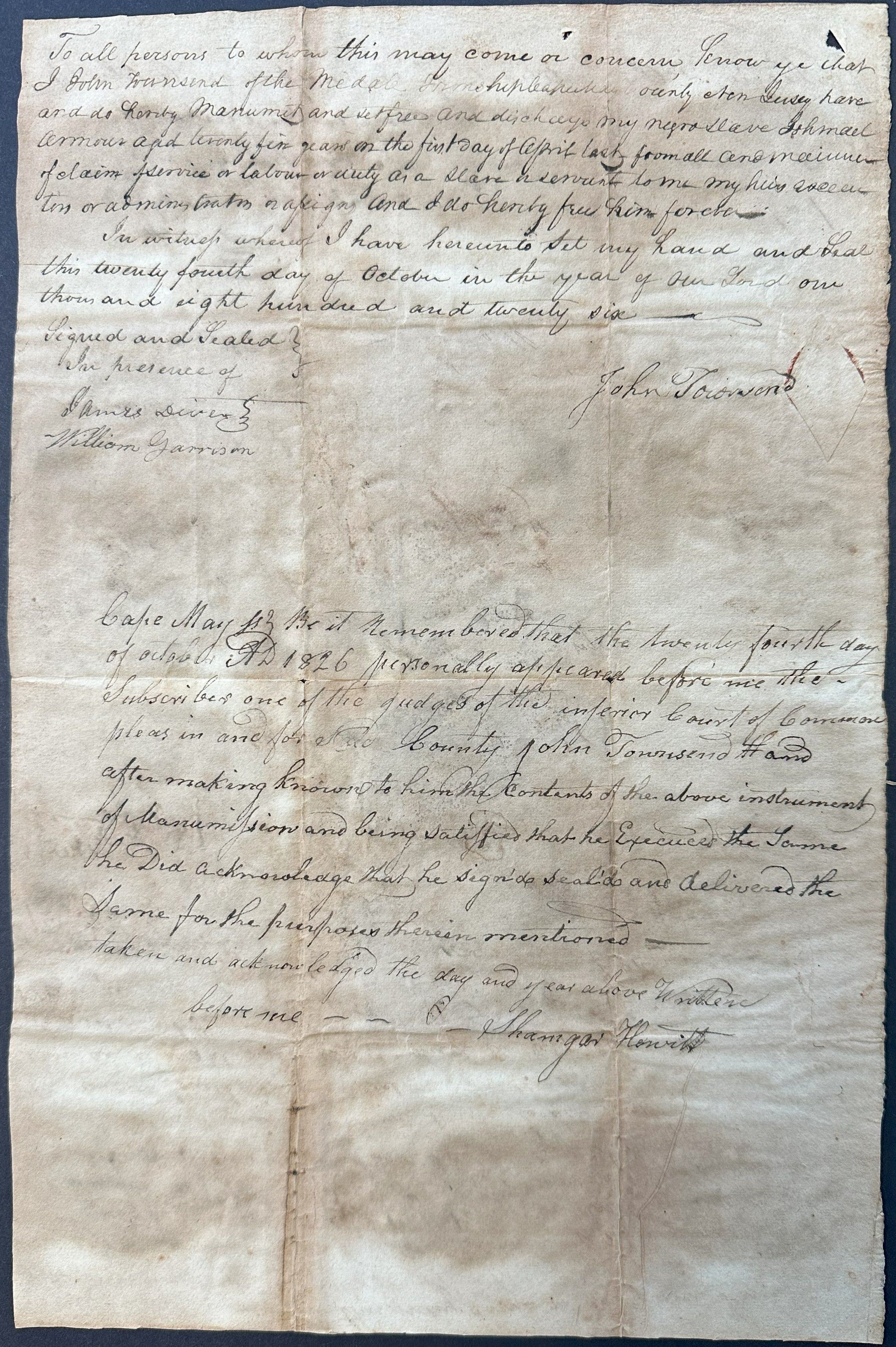 1826 Manumission of Ishmael Armour